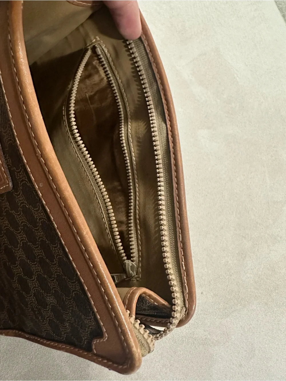 Vintage Celine Macadam Coated Canvas Clutch / Cosmetic Pouch - Brown